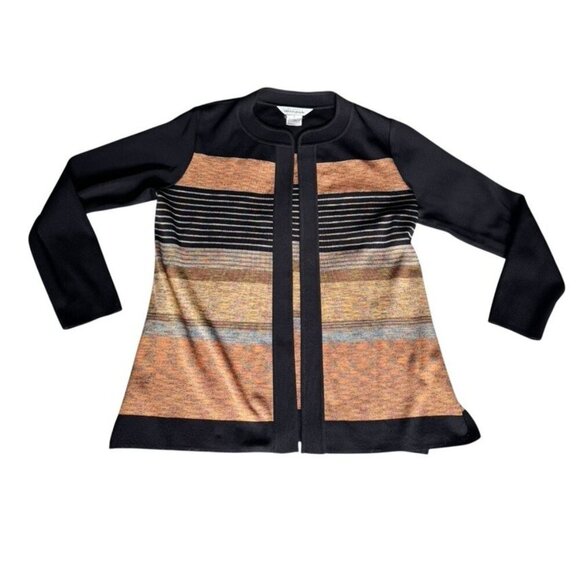 Vintage Exclusively Misook Women's Sz S Black Orange Stripe Open Front Cardigan - Picture 6 of 6